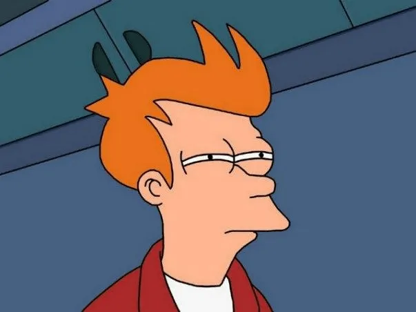 An image of Fry from futurama, squinting